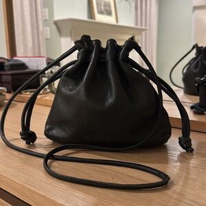 CLARE V | Petit Henri Green Leather Drawstring Purse